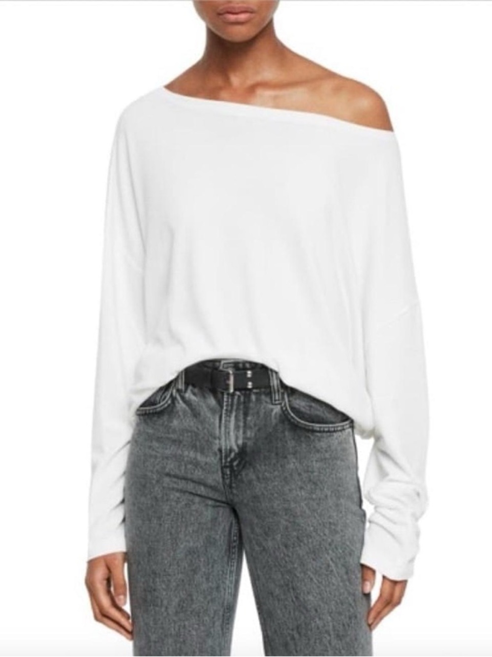 AllSaints Off-the-Shoulder White Knit Sweater